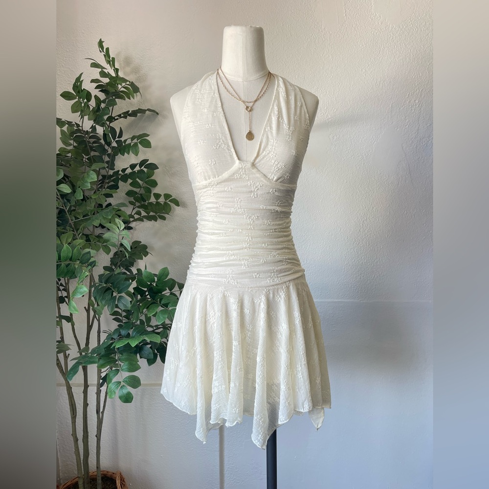 Ivory Lace Halter Mini Dress w/ Shorts Lining